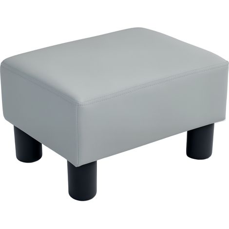 HOMCOM Footstool Ottoman Cube with Plastic Legs Grey and PU