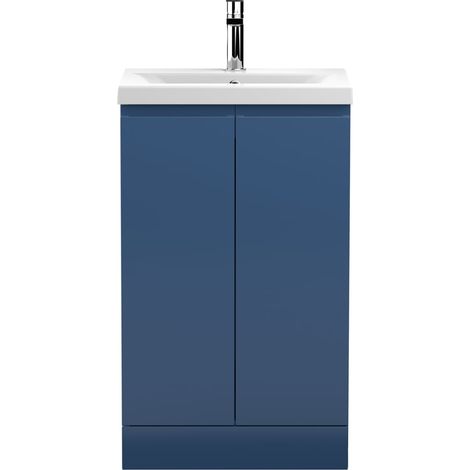 Hudson Reed Urban Floor Standing 2-Door Vanity Unit with Basin 1 Satin Blue - 500mm Wide (1/5)