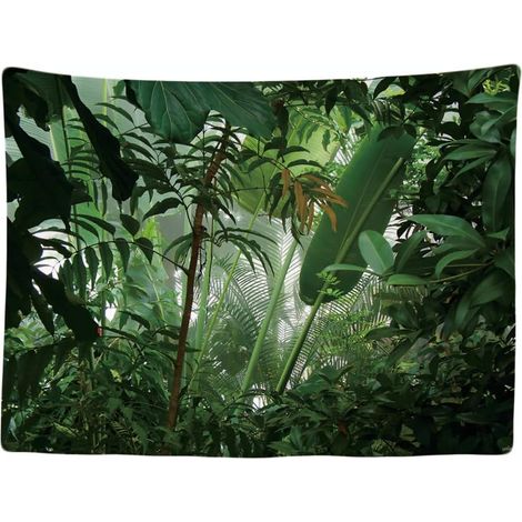 Tapisserie Murale Chambre Forêt Tropicale Nature Eco Plantes Vertes Tapestry Aesthetic Wall Décoration Panoramique 200 x 150 cm (1/5)