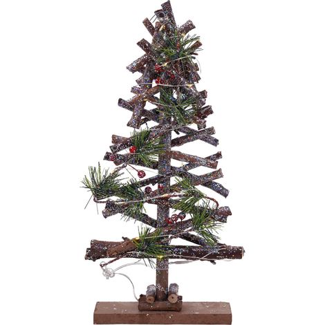 Holz LED Weihnachtsbaum 37 cm - mit Zweigen und Glitzer