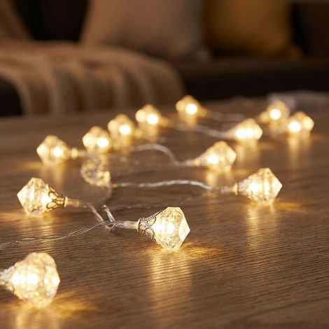 Catena luminosa Decorazione natalizia catena luminosa con design a diamanti Luce decorativa, plastica argentata, batteria 10x LED 3000K bianco caldo, L 120 cm
