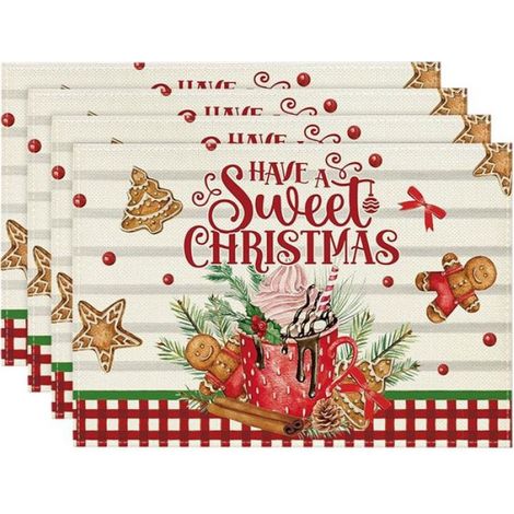 4 Pièces Arbres de Noël Neige Rose Napperons de Noël Tapis de Table D'Hiver pour Cuisine Salle à Manger Décoration K (1/4)