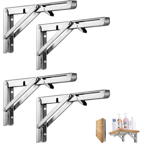 Équerres Murales Pliantes 15.2 cm (6 Pouces) – Lot de 4 Support Étagère Inox Charge Lourde – Consoles Rabattables pour Table, Cuisine, Atelier (1/5)