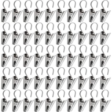 Ganchos para cortinas con pinzas, pinzas para cortinas con gancho, 50 pinzas para luces de fiesta, ganchos en forma de S, perchas resistentes de acero inoxidable para fotos, luces LED y joyería. (1/5)