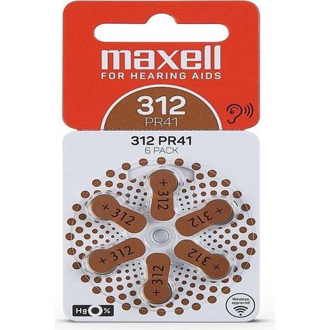 Piles 312 auditives 1.45V 180mAh BL6 MAXELL
