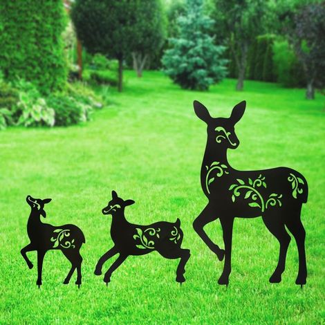 Lot de 3 piquets de Jardin décoratifs en métal, pour Cour, Jardin, pelouse, décorations extérieures pour Les Amoureux des cerf (1/4)