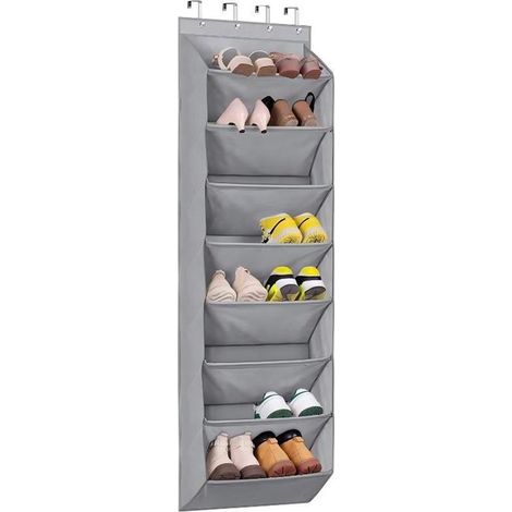 Wandmontiertes Schuhregal – Aufbewahrungsregal hinter der Tür – bietet Platz für 24 Paar Schuhe – 164 x 42 x 19,5 cm – Grau (1/5)