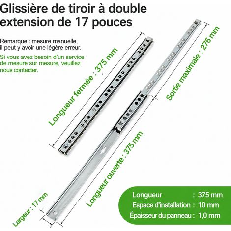 Paire de glissières de tiroir miniatures 17 mm à billes bidirectionnelles 375 mm 375mm 400 g – Livraison gratuite
