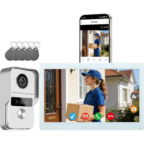 Interphone Vidéo WiFi Système d'Interphone 1080P, Moniteur Tactile Couleur 10.1", Sonnette Vidéo à 2 Fils,Audio Bidirectionnel, Vision Nocturne, Déverrouillage à Distance (1/5)