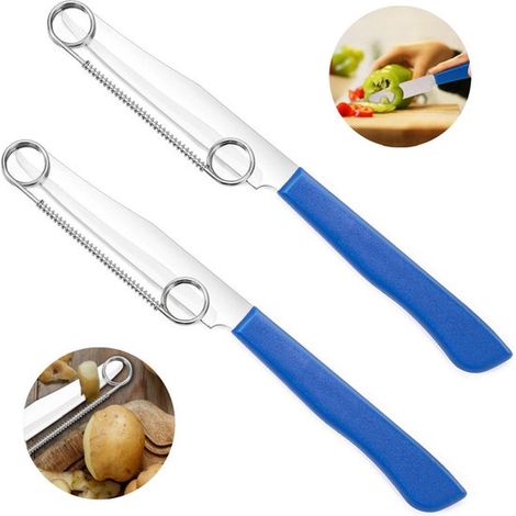 Ensemble de 2 éplucheurs rapides avec ressort amovible. Éplucheur multifonctionnel pour fruits et légumes. Construction en acier inoxydable. Coupe rapide. (1/5)