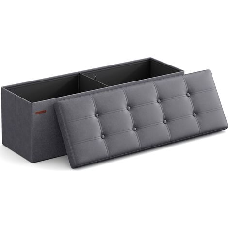 SONGMICS Cassapanca Contenitore 131L, Pouf Contenitore, Panca Poggiapiedi Pieghevole, capacità di Carico di 300 kg, Seduta Imbottita, Grigio Scuro LSF070G01 (1/5)