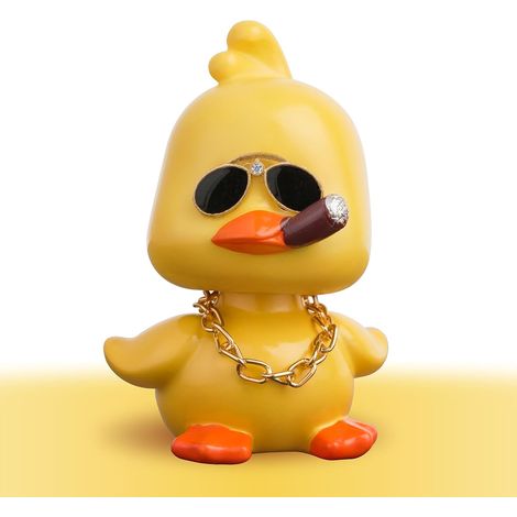 Figura de pato amarillo, cabezón de resina para decoración del salpicadero del coche, juguetes para el interior del coche, adorno de accesorios para el coche, cabezón para cumpleaños, Navidad y Año Nu (1/5)