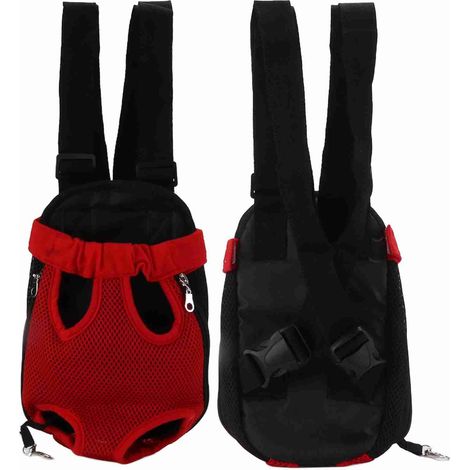 SAC POITRINE POUR ANIMAL, PORTE-BÉBÉ CHAT CHIEN, MAILLE RESPIRANTE, ROUGE, TAILLE S (1/5)
