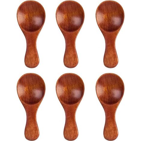 Cuillère À Thé En Bois - 8 x 3,5 cm - Pour Café Sucre Glace Miel Épices - Cuisine Maison Et Service - Lot De 6 (1/5)