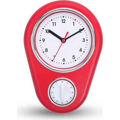 Reloj de pared con temporizador para cocina de 23 cm (9 pulgadas),visualización precisa de la hora,funcionamiento silencioso,color rojo (1/4)