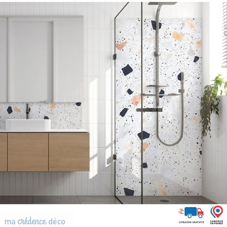 Panneau de douche : Terrazo coloré et graphique 2 - Couleur Beige orange - Alu composite - 90 - 245 (1/3)