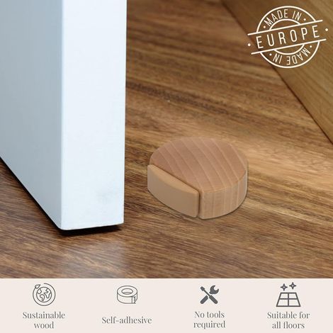 Fermaporta adesivo - Fermaporta in legno per pavimenti e parquet - Fermaporta adesivo - Fermaporta discreto ed elegante - Set da 4 (faggio) (1/4)