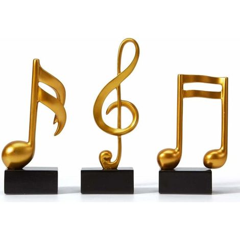 3 pièces décor Figurine Note de musique Sculpture Statue Art de la musique moderne pour noël Piano cadeau d'anniversaire résine or