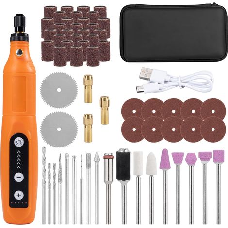 1 Mini Perceuse, 5 Vitesses Réglables, Lumière LED, Design Sans Fil, Kit 58 Accessoires, Pour Bricolage