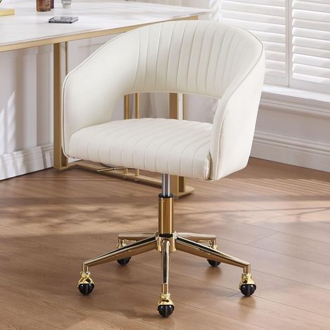 Wahson Chaise de Bureau en Cuir PU, Chaise Pivotante à 360°, Chaise de Travail Hauteur Réglable Chaises de Bureau Plaqué Or, Bleu