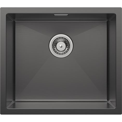 CECIPA MAX Lavello da cucina, 50 x 44 cm, vasca singola in acciaio inox, lavello sottotop con sifone, piletta e troppopieno, antracite