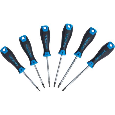 SW-Stahl 32812L T-Profil Schraubendreher Satz I T10-T15-T20-T25-T27-T30 mm I TX Schraubenzieher Set I Extra lang I Werkzeug Set 6-teilig