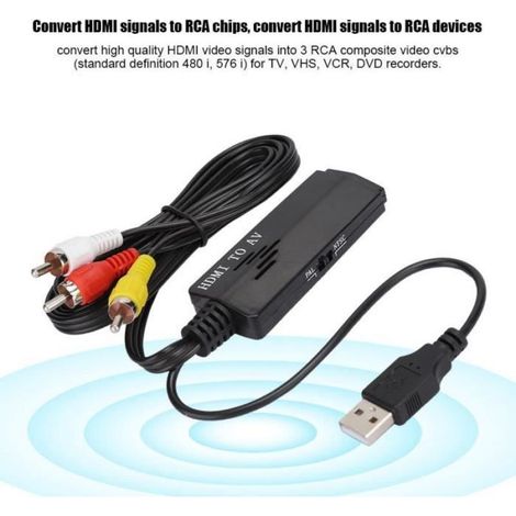 Fdit convertisseur de câble HDMI vers RCA Convertisseur vidéo HD HDMI vers AV Convertisseur vidéo décodeur vers ancien (1/4)