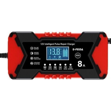 Rotes 12V 8A Ladegerät für Autobatterien, Motorradbatterien und Bleiakkumulatoren