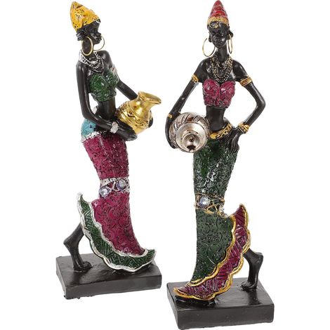 Statue de Femme Ethnique Africaine en Résine, Lot de 2 Pièces, Décoration Simple et Artistique pour Restaurant ou Hôtel (1/5)
