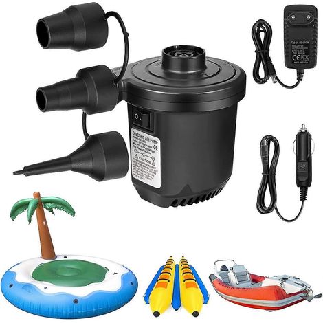 La pompe à air électrique Pxcl, avec 3 embouts, AC 230V/DC 12V, 50W, est un gonfleur/dégonfleur idéal pour le camping en plein air, les coussins gonflables, les bateaux, les bouées, etc. (1/5)