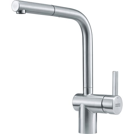 Franke – Mitigeur de lavabo à douchette – Inox lisse – Rotation 180° – Débit 8.2 l/min – Hauteur sous fenêtre 60mm – Flexible tressé (1/4)