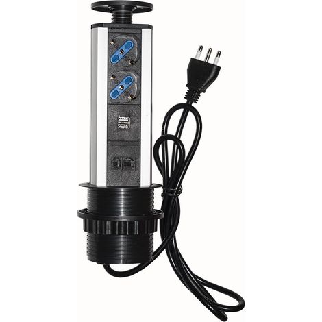 multiprise de Table à Disparition avec 2 Prises 16 A Femelle ita/schuko, 1 RJ45, 1 RJ11, 2 USB (1/5)