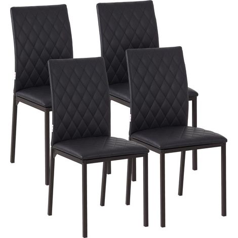 Lot de 4 chaises en cuir synthétique avec dossier haut et pieds en acier noir, élégance moderne pour salle à manger (1/5)