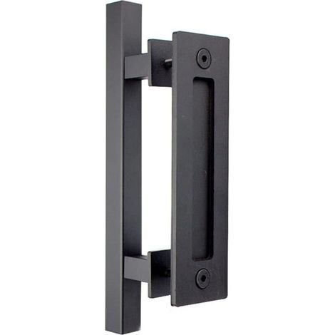 Poignée de porte de grange, poignées de porte coulissantes carrées à tirer et à encastrer - Matériel robuste pour portes de grange, portes de placard, abris de jardin, noir mat (30 cm) (1/5)
