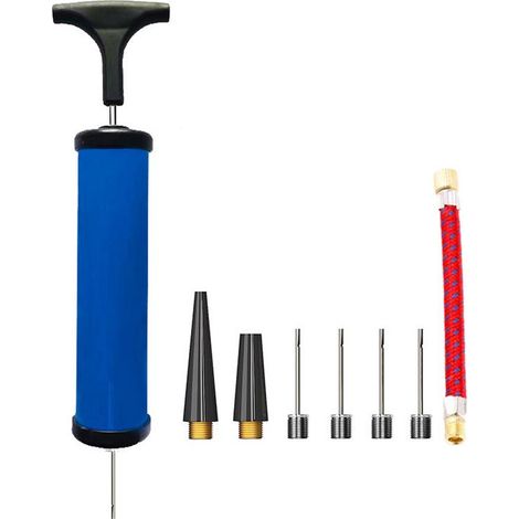 La pompa per palloni viene fornita con 9 aghi, 1 ugello e 1 tubo flessibile - adatta per palloni da calcio, rugby, pallavolo, basket, pallamano, palloncini, salvagenti e altri palloni gonfiabili - blu (1/5)