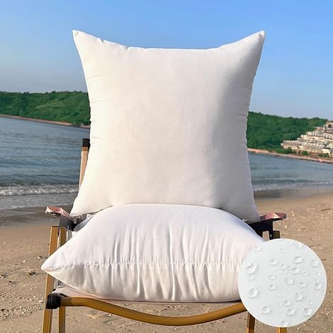 Set of 2 Large Decorative Waterproof Cushion Inserts for Patio Furniture Porch Sofa Square 60x60cm White (1/5)