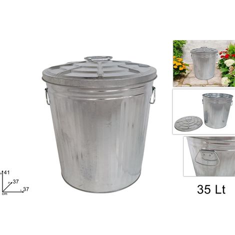 Bidone Pattumiera in Metallo Zincato con Coperchio 35 Litri (1/2)