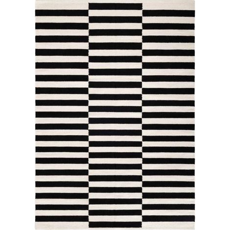 Tapis kilim 200 x 300 cm, motif géométrique, laine noble, tissé à la main, blanc, noir, originalité kilim, structure graphique