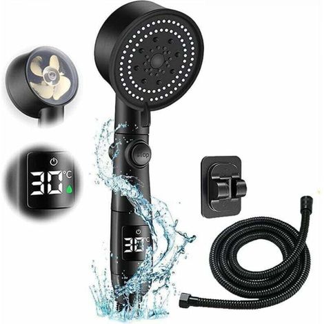 Water-saving shower head, 5-mode water-saving shower head, 2-meter shower hose, high-pressure shower head (black) (1/5)