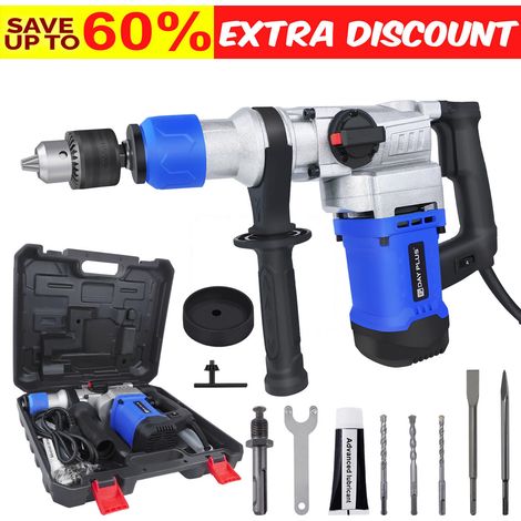 Hammer Drill Corded Rotary Hammer Drill 1080W for Concrete, Brickwork, Masonry, Drilling, Hammer Drilling and Chiseling, 4500RPM Compact Impact Drill with 3 Drill Bit, 2 Chisels and Case (1/5)