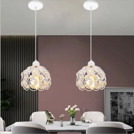 Yowei 2PCS Lustre Suspension Vintage Industrielle Blanc Lampe Plafonnier en Métal Cristalpour Salon Chambre (1/4)