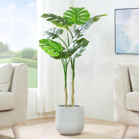 Decorative Artificial Monstera Tree with Plastic Planter and Artificial Moss 120cm