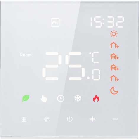 Thermostat intelligent Écran LCD programmable numérique Écran tactile Contrôleur de température de chauffage par le sol Thermostat mural intelligent numérique, W-4, 16A, pour chauffage électrique