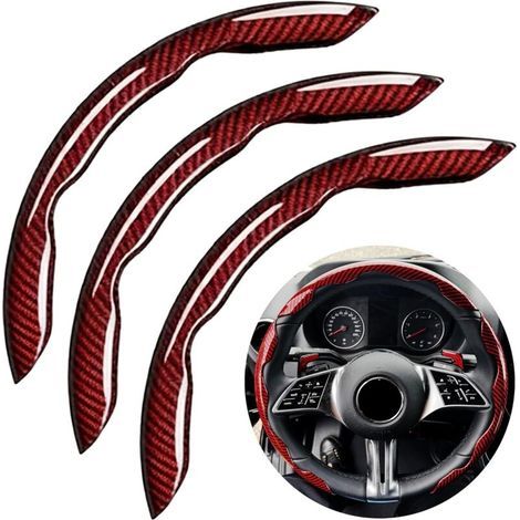 Set of 3 segmented, non-slip carbon fiber car steering wheel covers, 99% universal protection (wine red) (1/2)