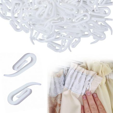 Crochet Rideau Rail, 100 PCS Clips de Rideau en Plastique Blanc de 2.8 x 1.2 cm pour Rideau de Douche, Fenêtre et PorteS
