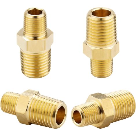 Raccords hexagonaux mâles 1/4 NPT x 1/8 NPT en laiton massif, raccords adaptateurs pour tuyaux en laiton massif, connecteurs à embouts égaux, 4 pièces (1/5)