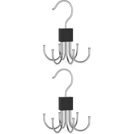Cintres - 2 pièces - Porte Riem - Organiseur de placard - 6 crochets - Zwart et argent - Bois et acier inoxydable - 14 x 9,9 cm - Rotatif à 360 degrés - Pour ceintures, chapeaux, gilets, cravates, fou (1/5)