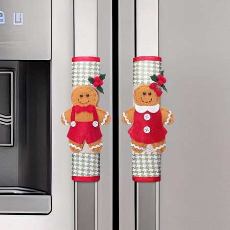 Lot de 2 protections de poignée de réfrigérateur en forme de bonhomme en pain d'épices, décoration de Noël pour la cuisine (1/5)