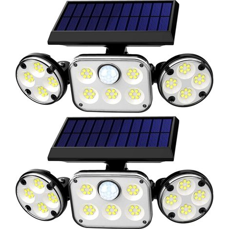 Lntyq Außen-Solarleuchten, 3-flammig, 78 LEDs, Außenprojektoren, um 270° verstellbare Sicherheits-Solarleuchte mit Bewegungserfassung für den Patio Yard (2 Stück) (1/5)