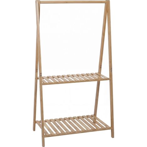 Portemanteau sur pied en bambou HWC-Q32, portemanteau, porte-vétements, étagére à chaussures, tringl